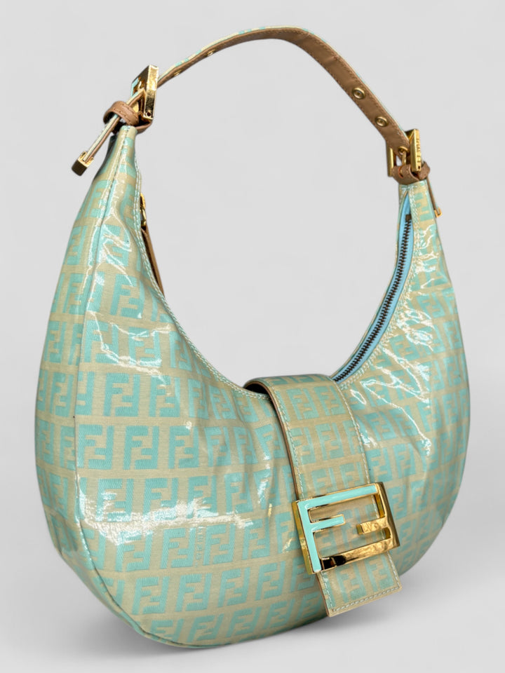 vintage fendi croissant mint monogram women bag, second hand fendi damen schultertasche