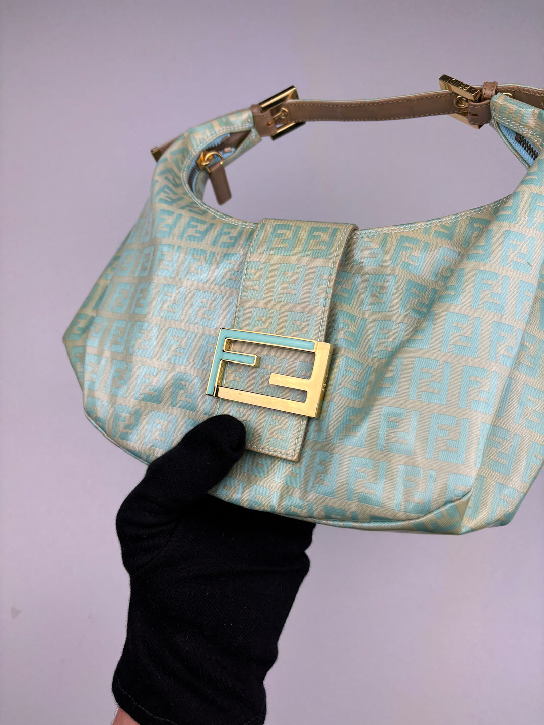 vintage fendi croissant mint monogram women bag, second hand fendi damen schultertasche