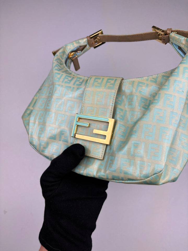 vintage fendi croissant mint monogram women bag, second hand fendi damen schultertasche
