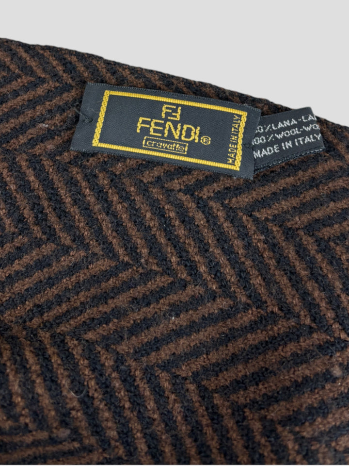 vintage fendi unisex schal in schwarz braun, black and brown second hand fendi scarf