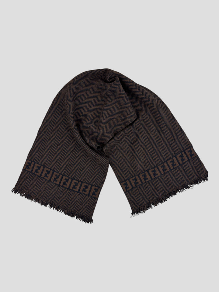 vintage fendi unisex schal in schwarz braun, black and brown second hand fendi scarf