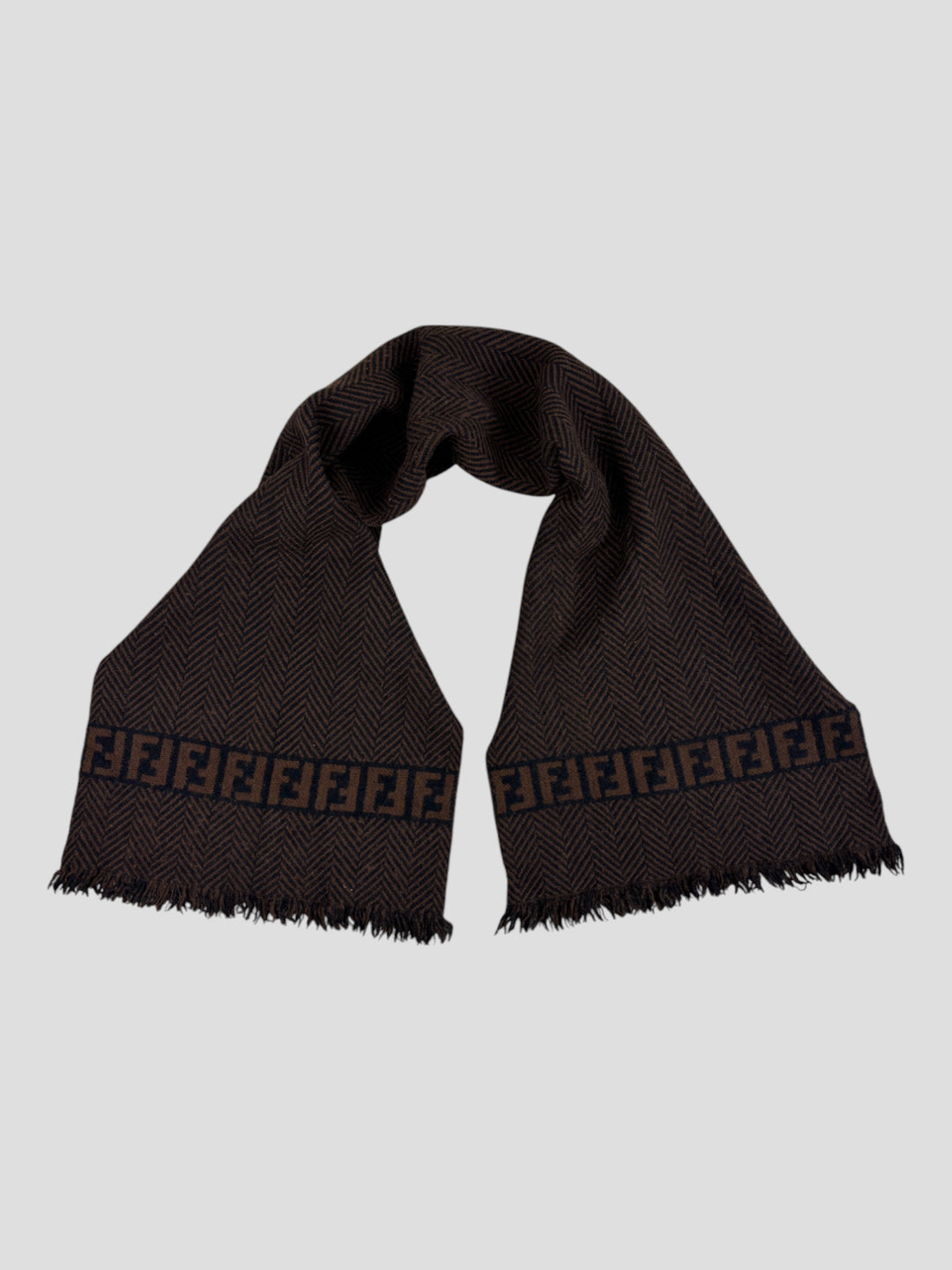 vintage fendi unisex schal in schwarz braun, black and brown second hand fendi scarf