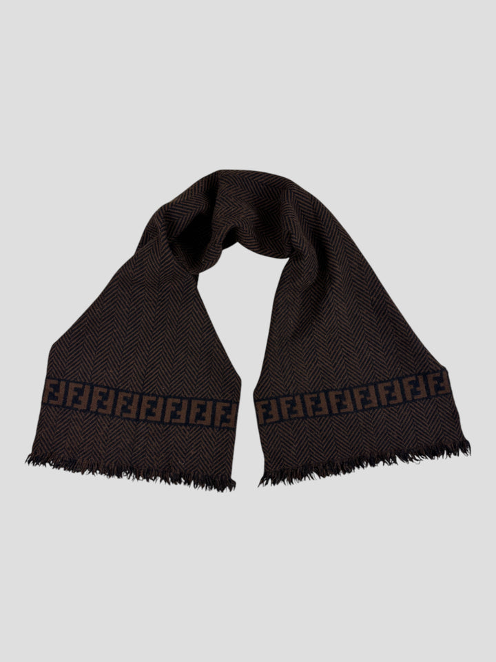 vintage fendi unisex schal in schwarz braun, black and brown second hand fendi scarf