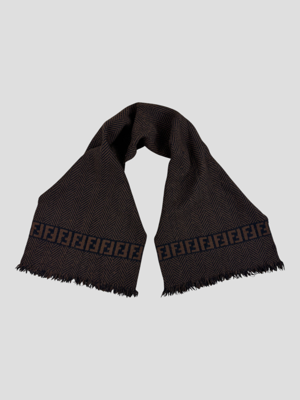 vintage fendi unisex schal in schwarz braun, black and brown second hand fendi scarf