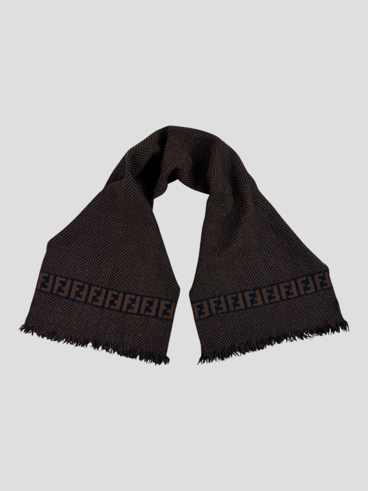 vintage fendi unisex schal in schwarz braun, black and brown second hand fendi scarf