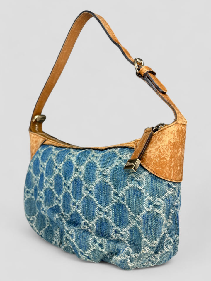 vintage gucci damen denim pochette handtasche, second hand gucci women handbag