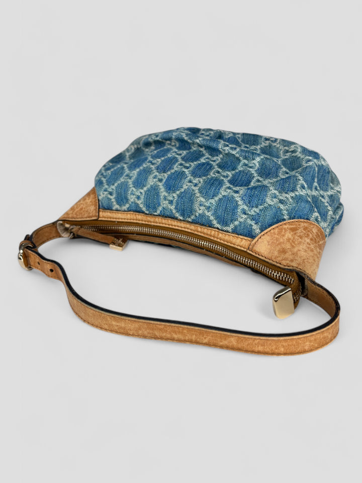 vintage gucci damen denim pochette handtasche, second hand gucci women handbag
