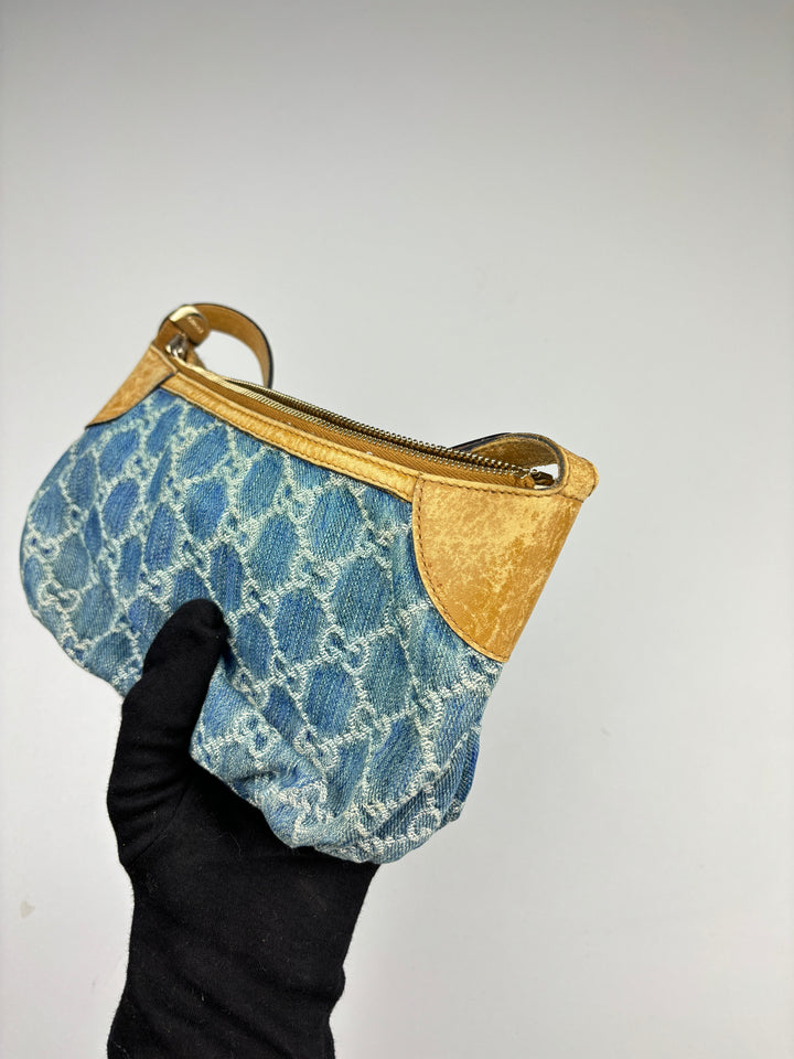 vintage gucci damen denim pochette handtasche, second hand gucci women handbag