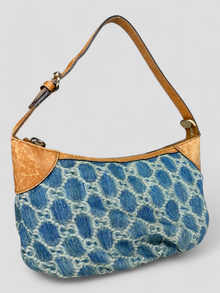 vintage gucci damen denim pochette handtasche, second hand gucci women handbag