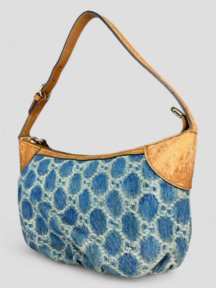 vintage gucci damen denim pochette handtasche, second hand gucci women handbag