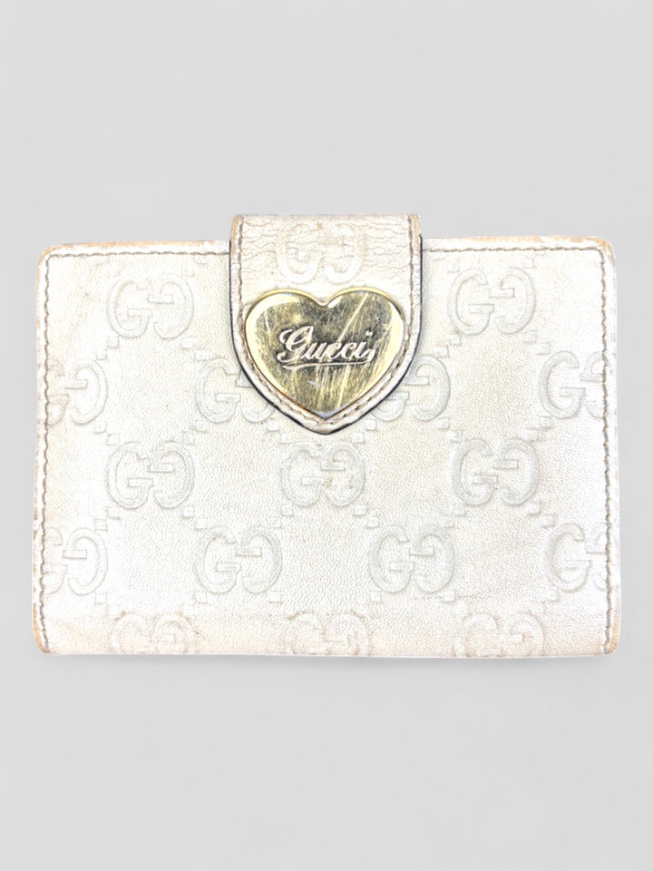 vintage gucci monogram hearthgeldbeutel weiß damen, second hand gucci women wallet