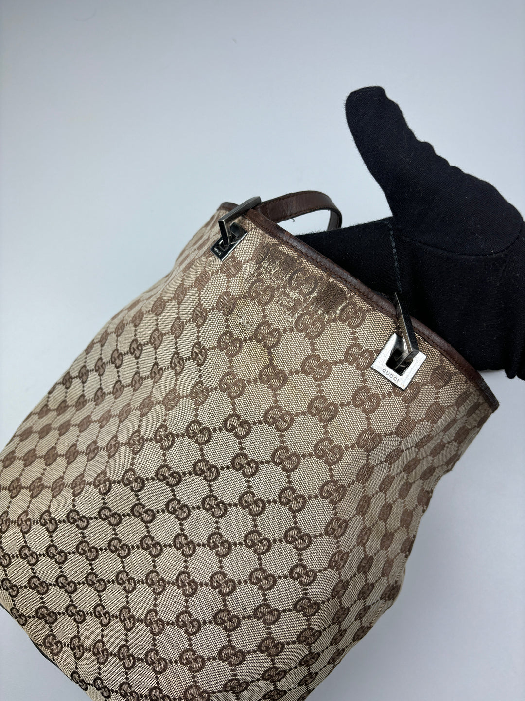 vintage gucci shopper damen schultertasche beige, second hand women gucci shopper bag