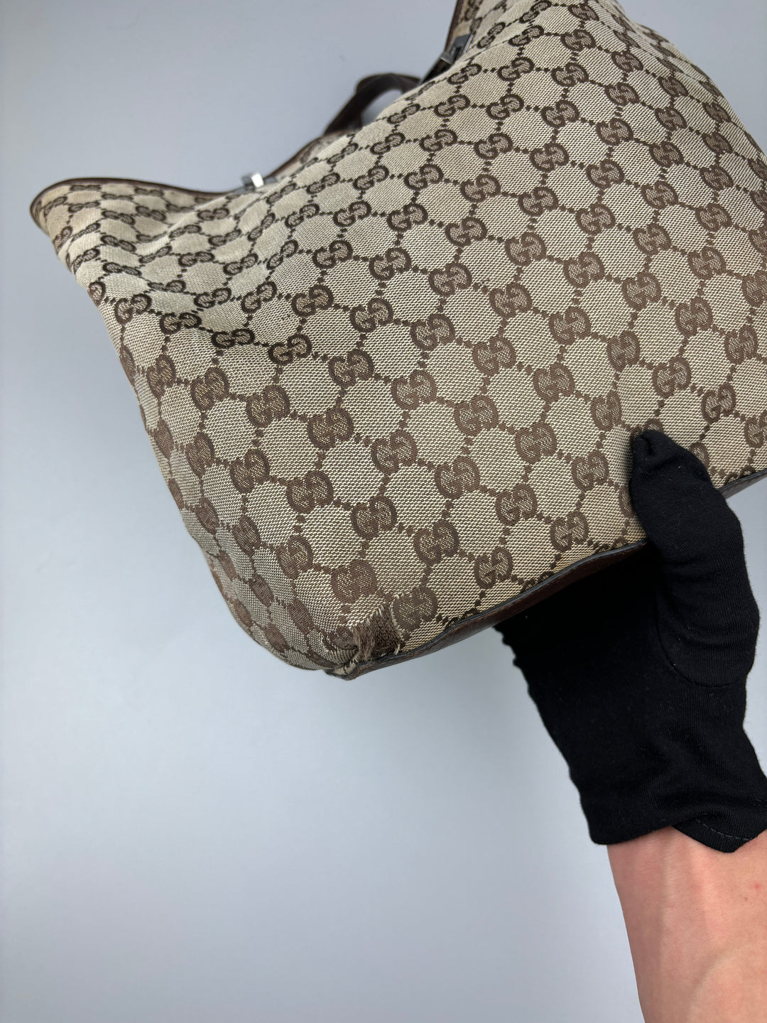 vintage gucci shopper damen schultertasche beige, second hand women gucci shopper bag