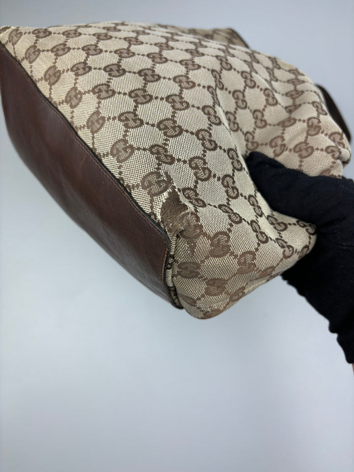 vintage gucci shopper damen schultertasche beige, second hand women gucci shopper bag